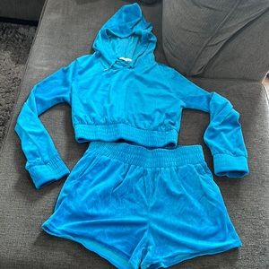 Blue velour short set top M bottom L